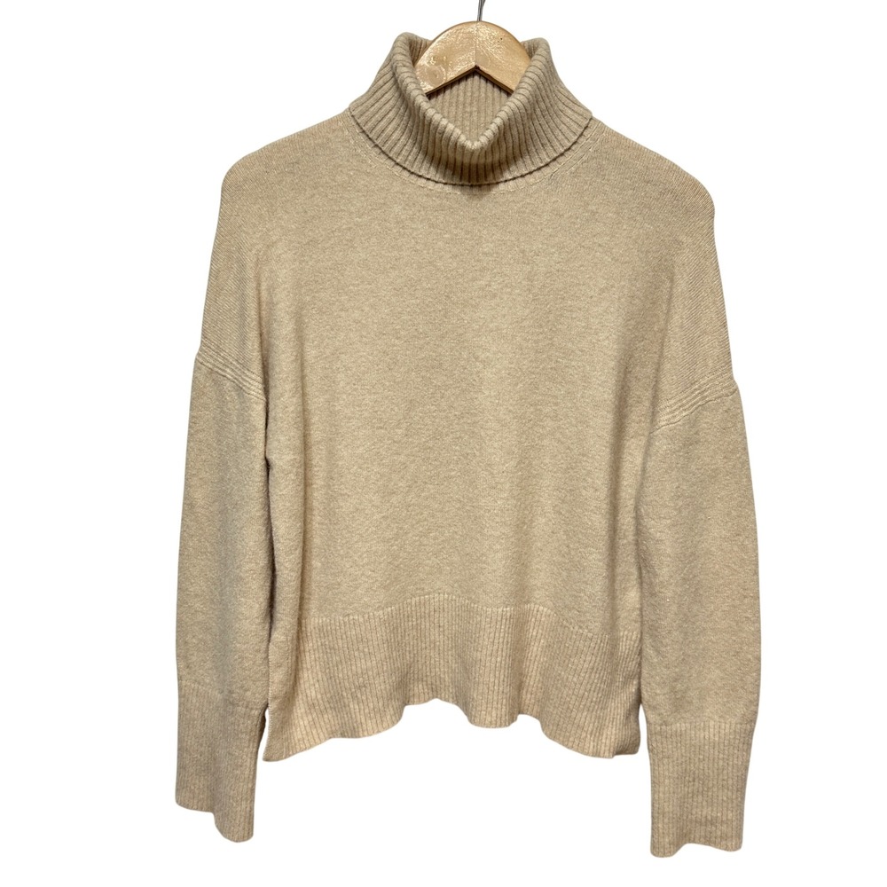 J.Crew Turtleneck Sweater Womens M Beige Alpaca Wool Blend Pullover Oversized
